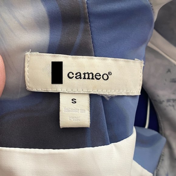 cameo Blue Marble Daydreaming Mini Dress Fit & Flare Cap Sleeves Mock Neck Small - Picture 12 of 12